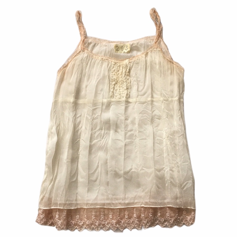 213 Cream & Pink Lace Trimmed Layered Camisole Sm